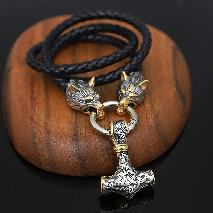 WorldNorse Viking Wolf Head Leather Necklace