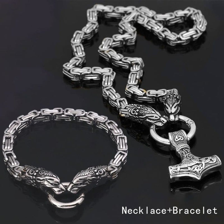 WorldNorse Fenrir Viking Thor's Hammer Necklace & Bracelet