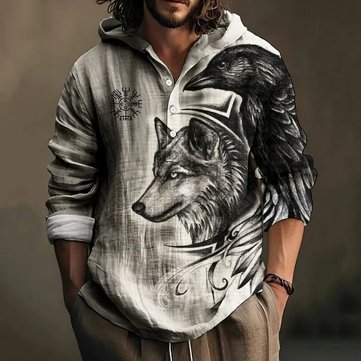 WorldNorse Wolf Raven Vegvisir Hooded Shirt