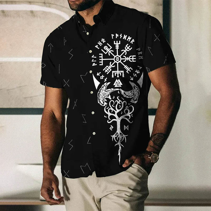 WorldNorse Runes Vegvisir Valknut Short Sleeve Shirt