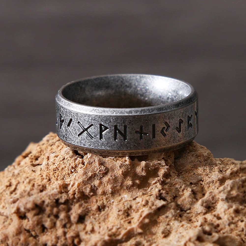 WorldNorse Vintage Viking Runes Stainless Steel Ring - UK Size Y (US 12) - image 0