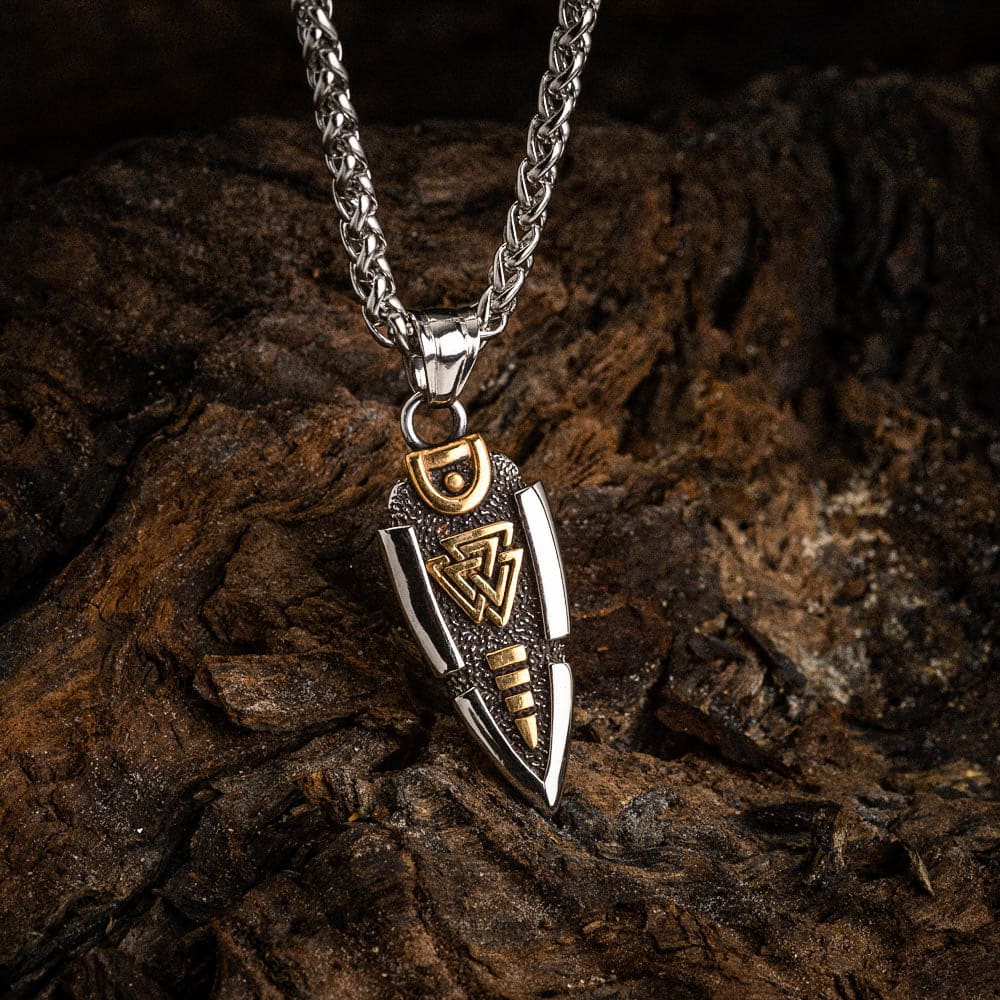 WorldNorse Solid Double Sided Odin’s Spear Valknut Amulet Necklace - Gold & Silver - image 0