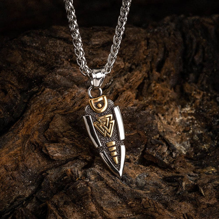 WorldNorse Solid Double Sided Odin’s Spear Valknut Amulet Necklace - Gold & Silver - image 0