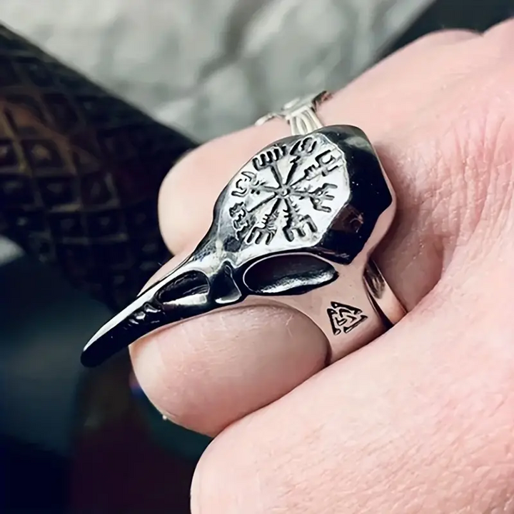 WorldNorse Men's Crow Skull Vegvisir Ring - image 5