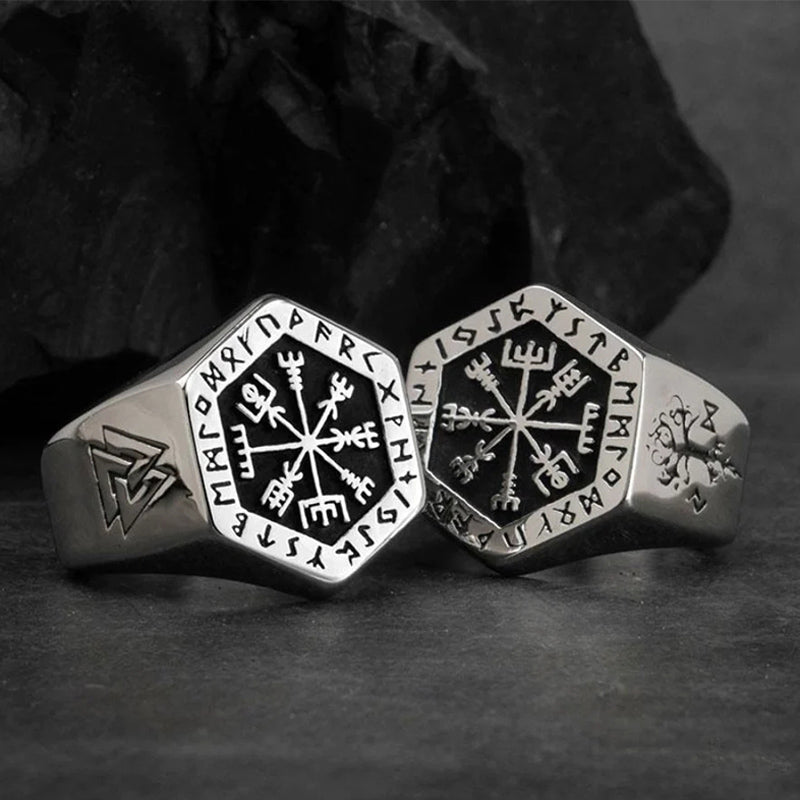 WorldNorse Vegvisir with Valknut Nordic Ring - UK Size Z+1（US 14) - image 0