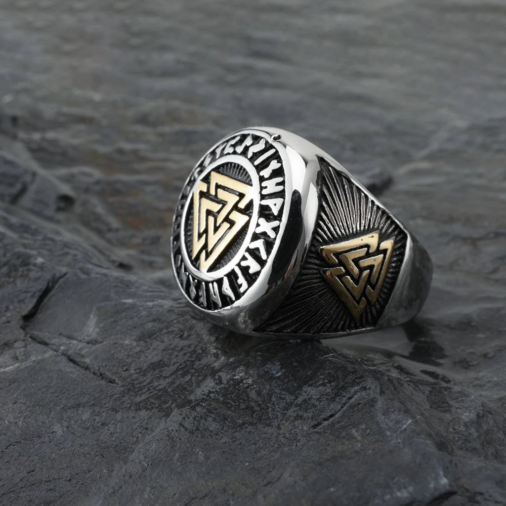 WorldNorse Runes Valknut Triangle Stainless Steel Viking Ring - UK Size Z+1（US 14) - image 0