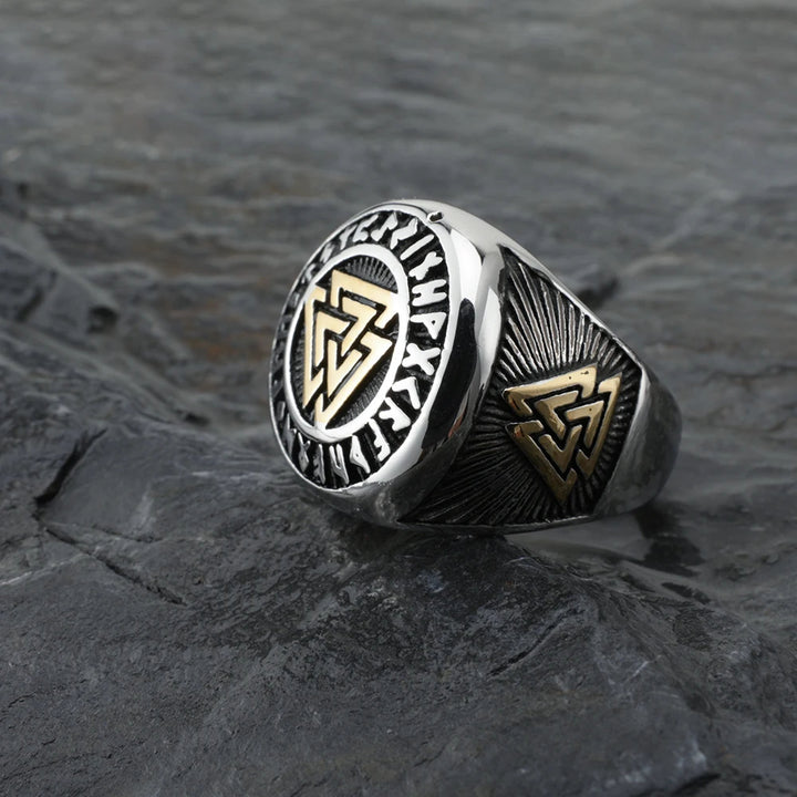 WorldNorse Runes Valknut Triangle Stainless Steel Viking Ring - UK Size Z+1（US 14) - image 0