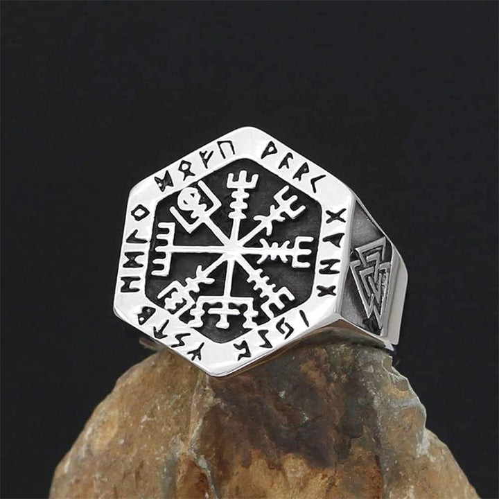 WorldNorse Valknut Compass Stainless Steel Viking Ring - UK Size Y (US 12) - image 0
