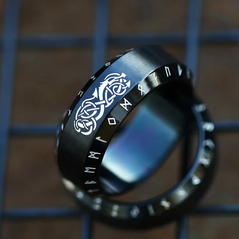 WorldNorse Norse Dragon Runes Stainless Steel Viking Ring - Black Dragon - UK Size Z（US 13) - image 4