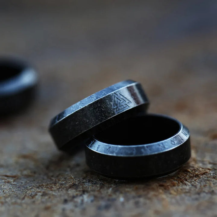 WorldNorse Norse Dragon Runes Stainless Steel Viking Ring - Retro Black Valknut - UK Size Z（US 13) - image 0