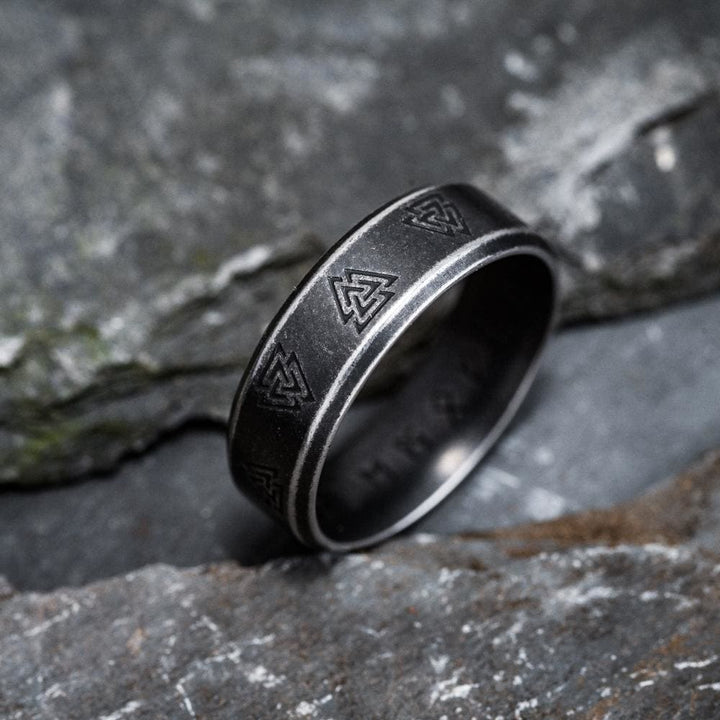 WorldNorse Odin Valknut Nordic Rune Viking Ring - Retro Black - UK Size Z（US 13) - image 0