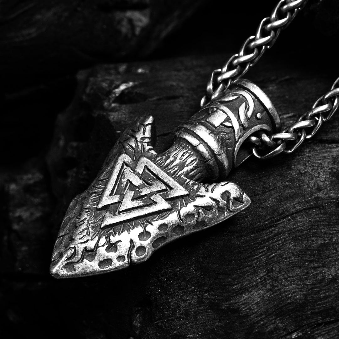 WorldNorse Valknut Stone Spear Stainless Steel Viking Pendant Necklace - Valknut - image 0