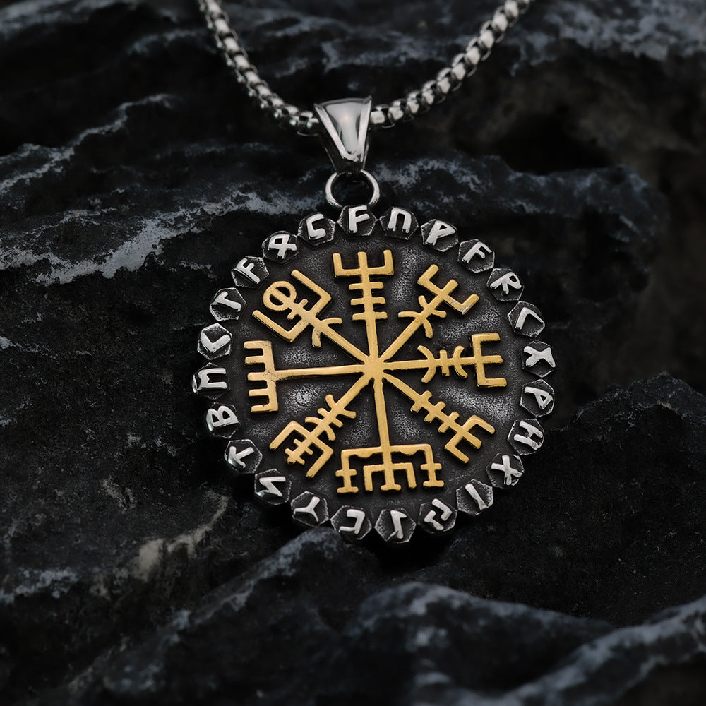 WorldNorse Classic Odin Viking Compass Rune Necklace - Gold - image 1