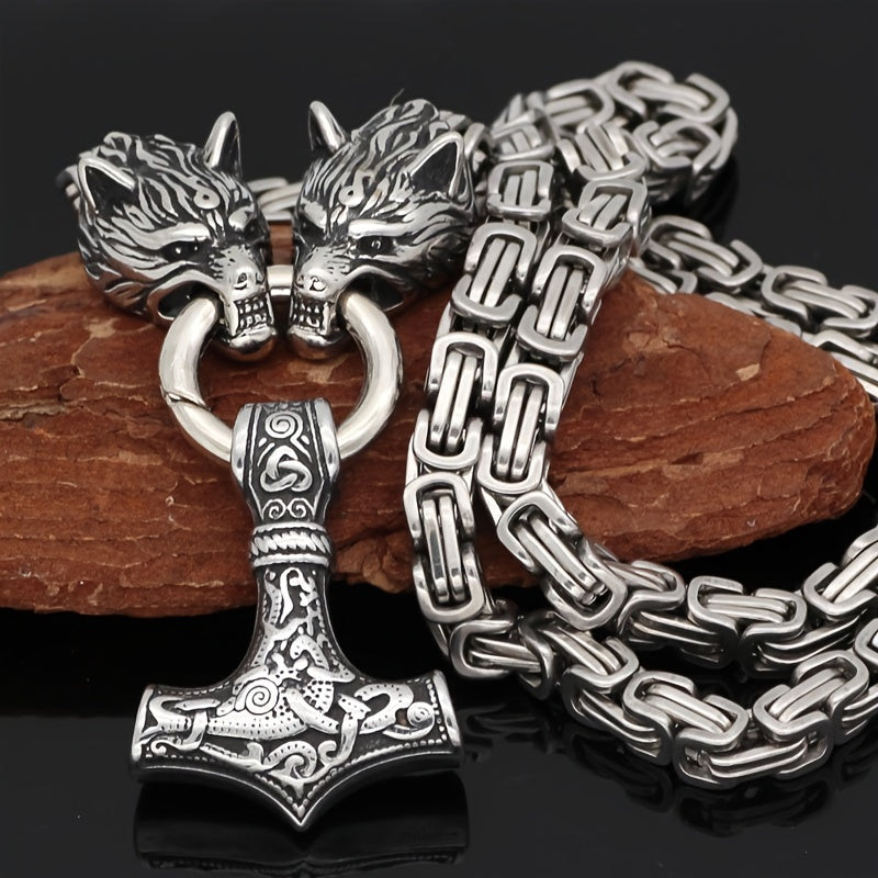 WorldNorse Vintage Viking Mjolnir With Wolves Necklace & Bracelet