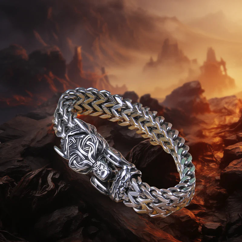 WorldNorse Punk Wolf With Raven Pattern Stainless Steel Bracelet - image 4