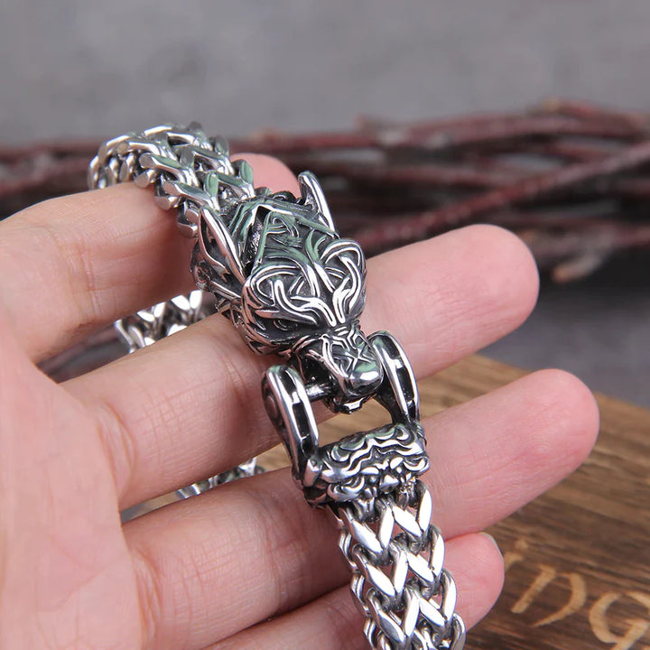 WorldNorse Punk Wolf With Raven Pattern Stainless Steel Bracelet - image 2