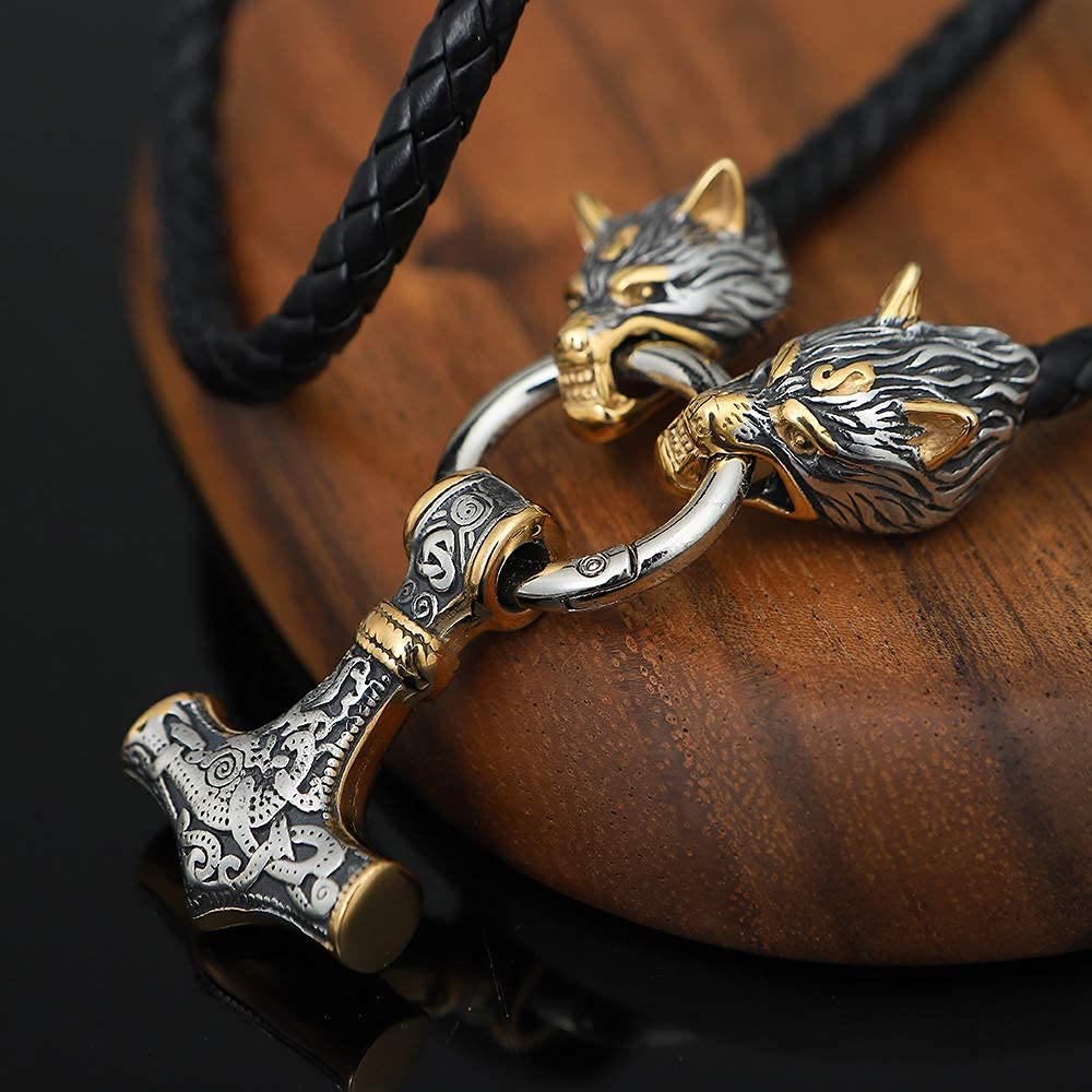 WorldNorse Viking Wolf Head Leather Necklace - image 1