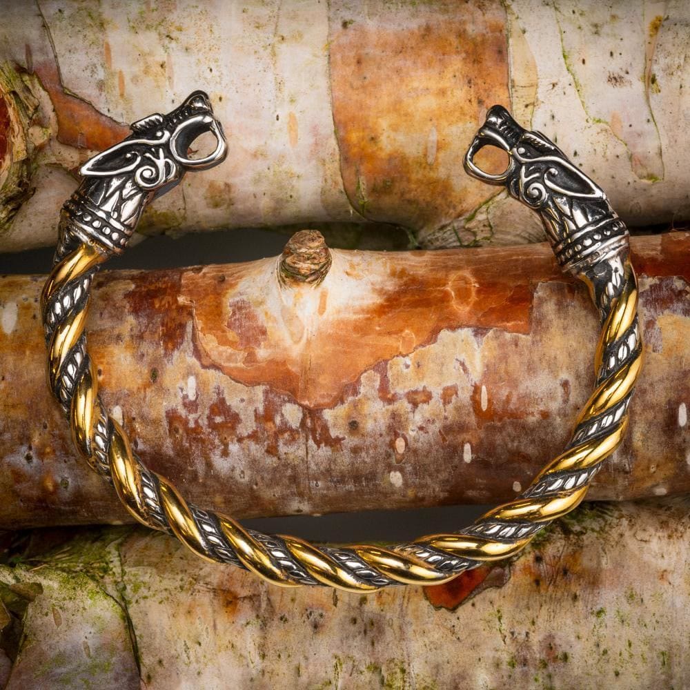 WorldNorse Norse Dual Head Dragon Bracelet - Gold - image 0