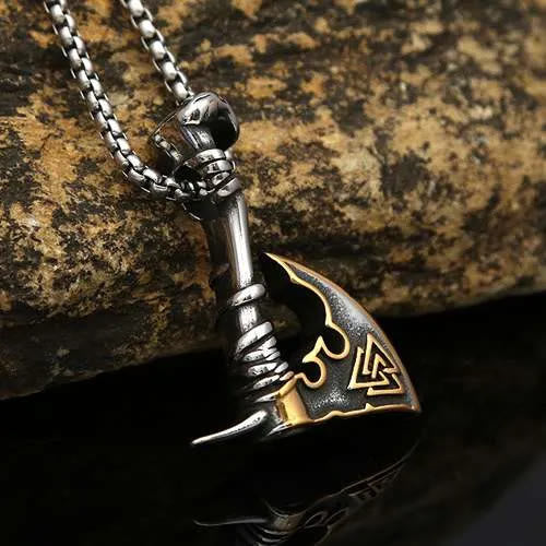 WorldNorse Viking Valknut Axe Necklace