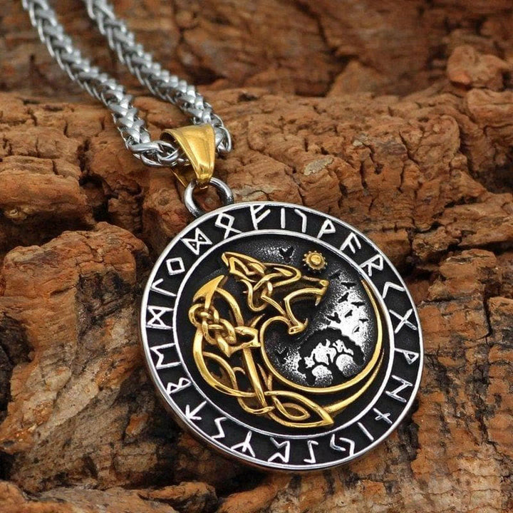 WorldNorse Wolf Head Rune Viking Fenrir Necklace - Gold - image 0