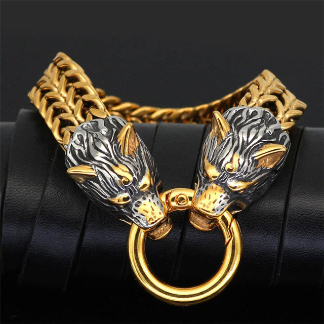 WorldNorse Nordic Fenrir Majestic Wolf Head Chain Bracelet