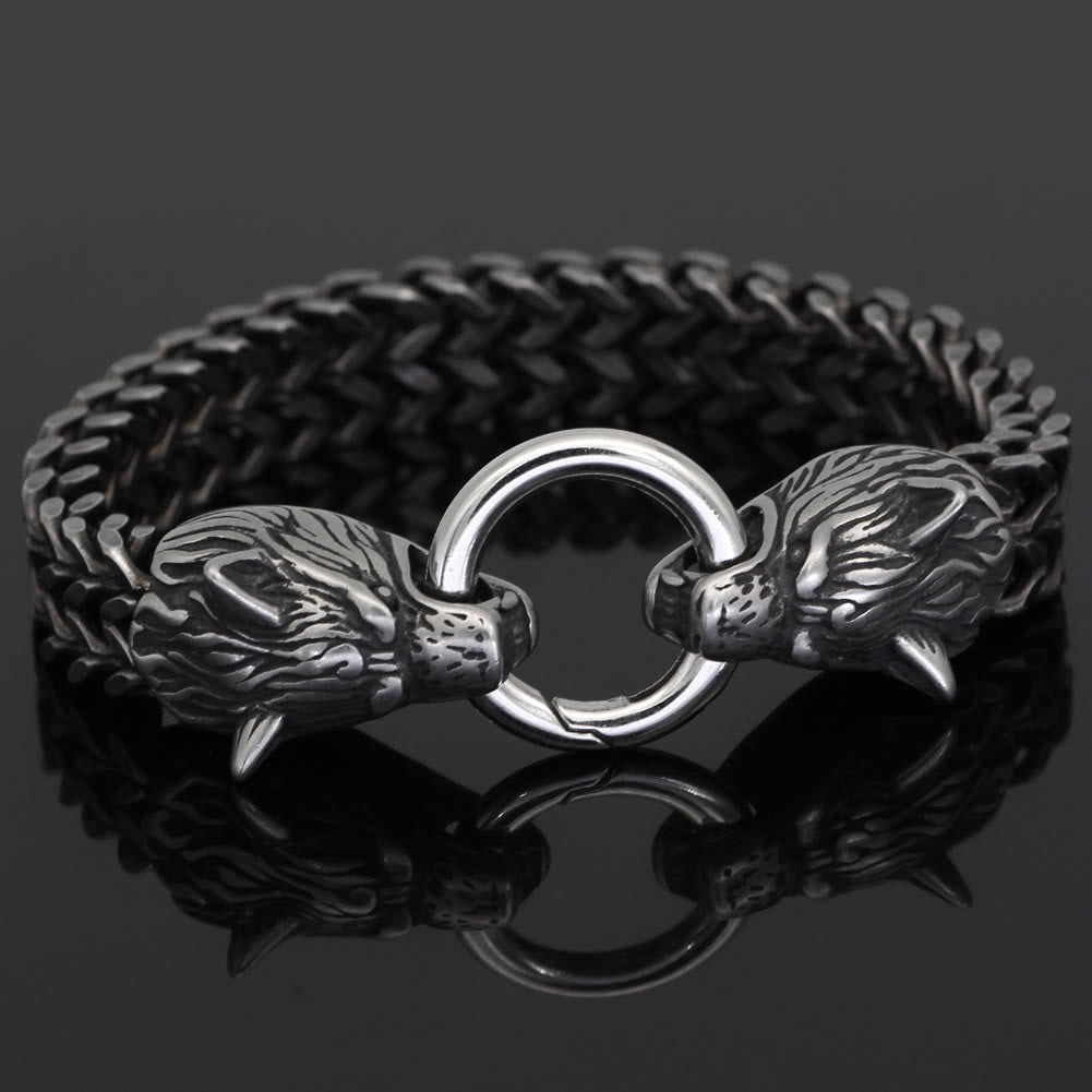 WorldNorse Nordic Fenrir Majestic Wolf Head Chain Bracelet