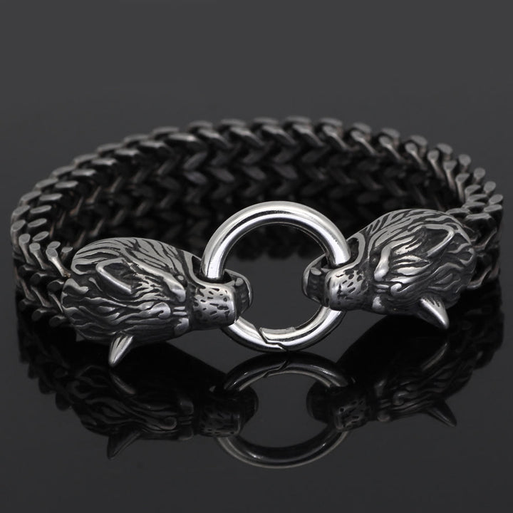 WorldNorse Nordic Fenrir Majestic Wolf Head Chain Bracelet