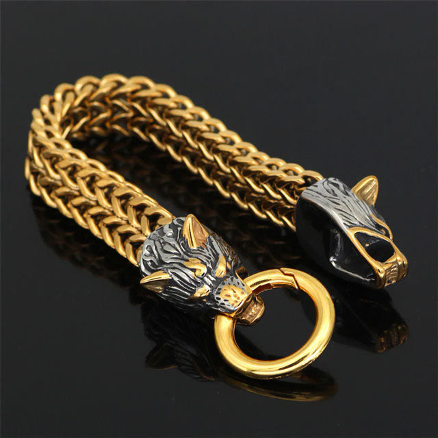 WorldNorse Nordic Fenrir Majestic Wolf Head Chain Bracelet