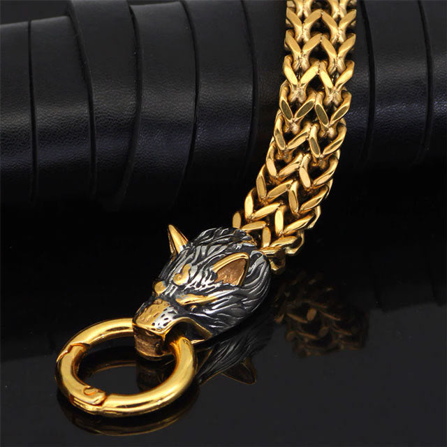 WorldNorse Nordic Fenrir Majestic Wolf Head Chain Bracelet