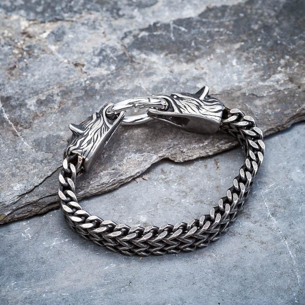 WorldNorse Nordic Fenrir Majestic Wolf Head Chain Bracelet - Silver - 23cm - image 7