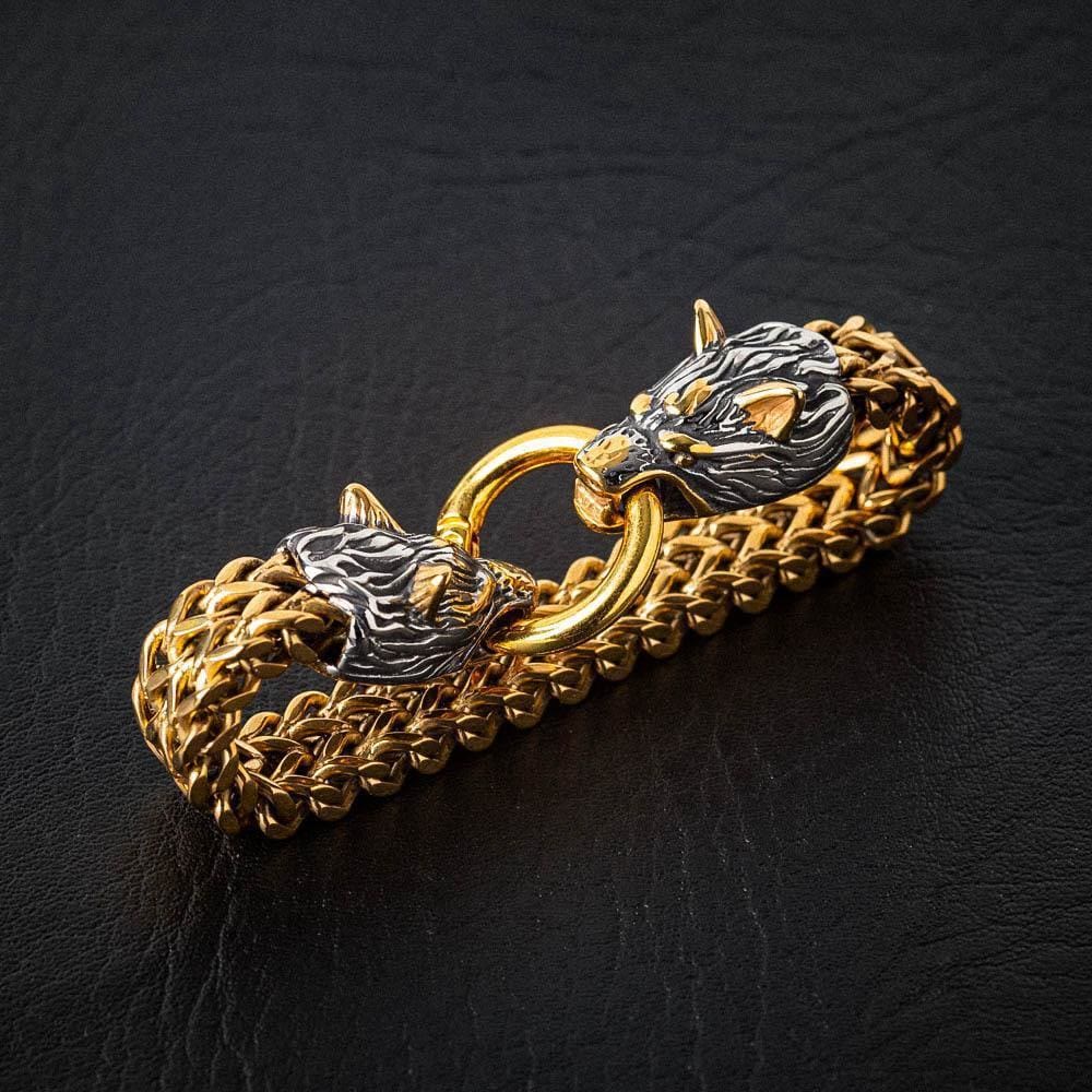 WorldNorse Nordic Fenrir Majestic Wolf Head Chain Bracelet