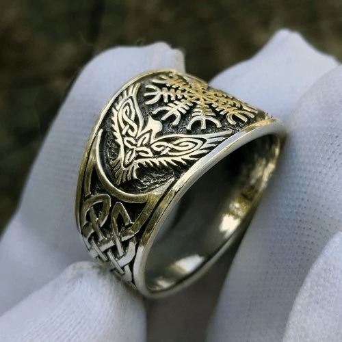 WorldNorse Stainless Steel Helm Of Awe Viking Ring