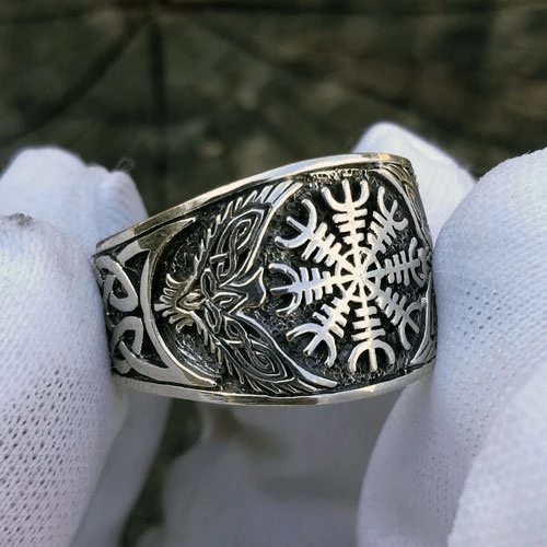 WorldNorse Stainless Steel Helm Of Awe Viking Ring