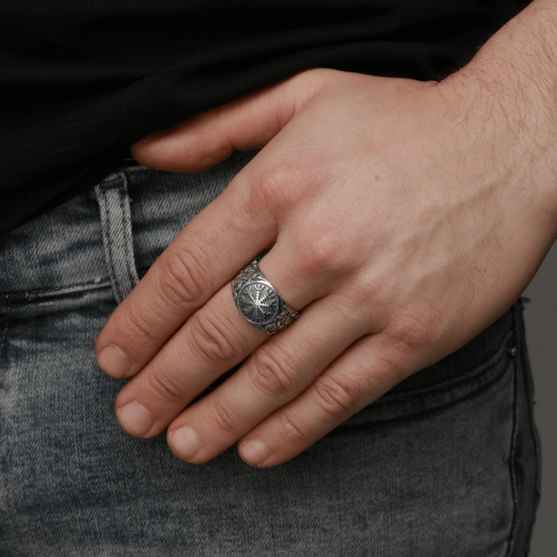 WorldNorse Stainless Steel Helm Of Awe Viking Ring