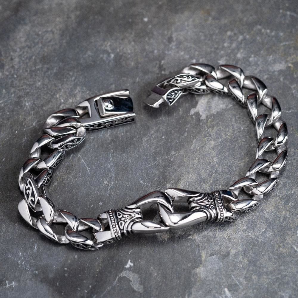 WorldNorse Retro Totem Celtic Knot Chunky Curb Link Bracelet