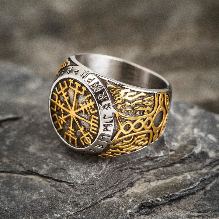WorldNorse Nordic Vegvisir Compass Navigation Viking Ring -  UK Size Z（US 13) - image 0