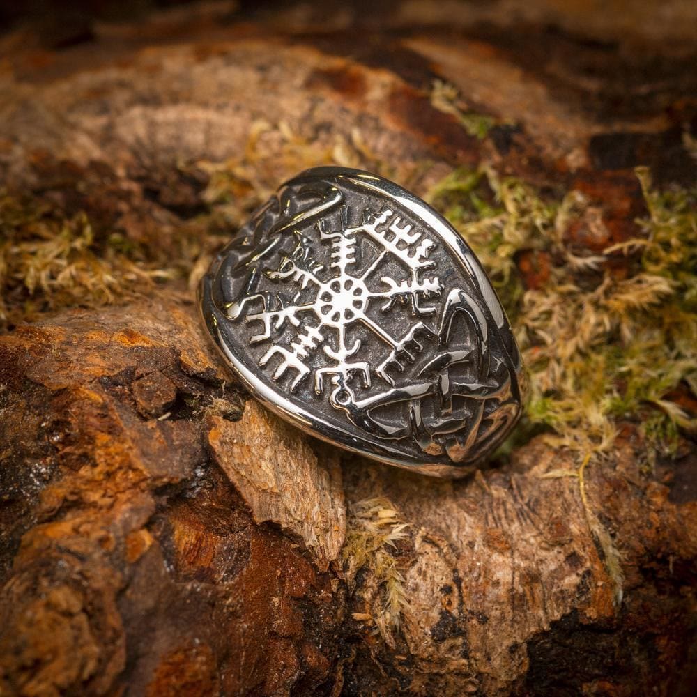 WorldNorse Punk Retro Vegvisir And Celtic Knot Ring - Silver - UK Size Z（US 13) - image 0