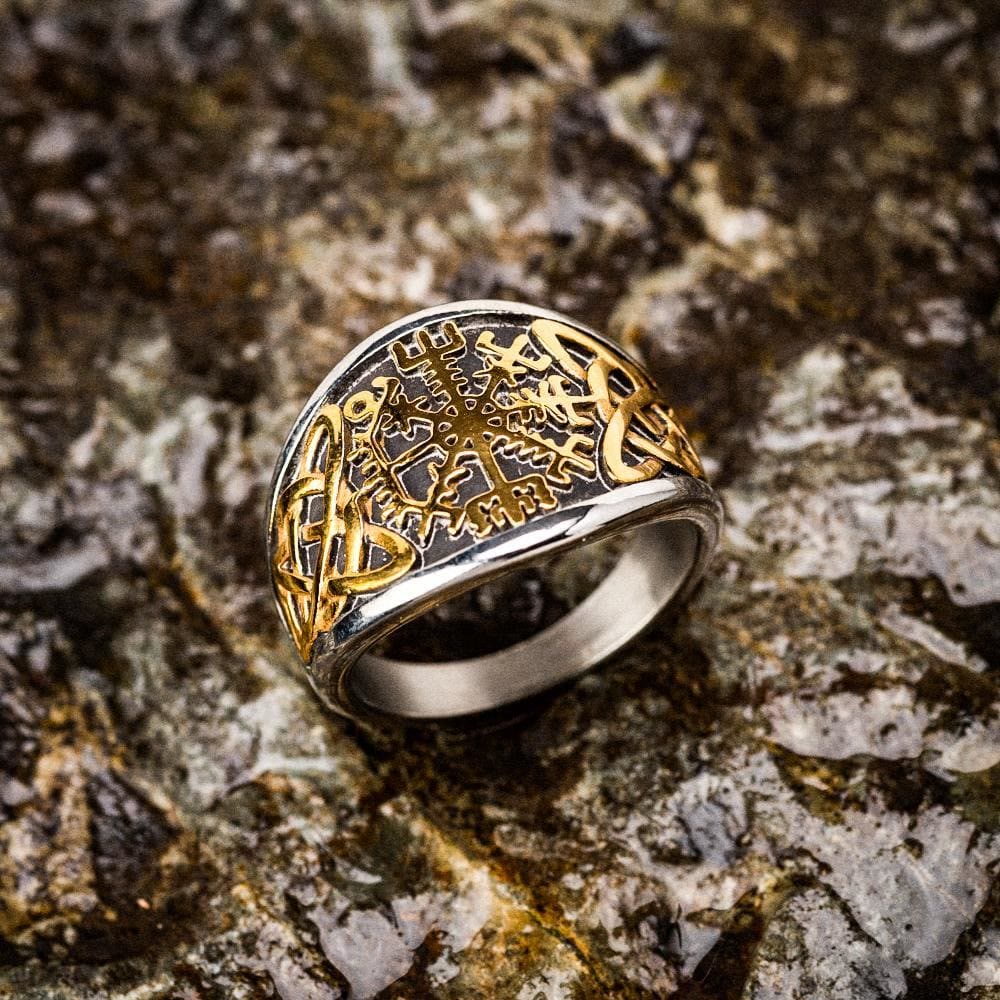 WorldNorse Punk Retro Vegvisir And Celtic Knot Ring - Gold - UK Size Z（US 13) - image 4