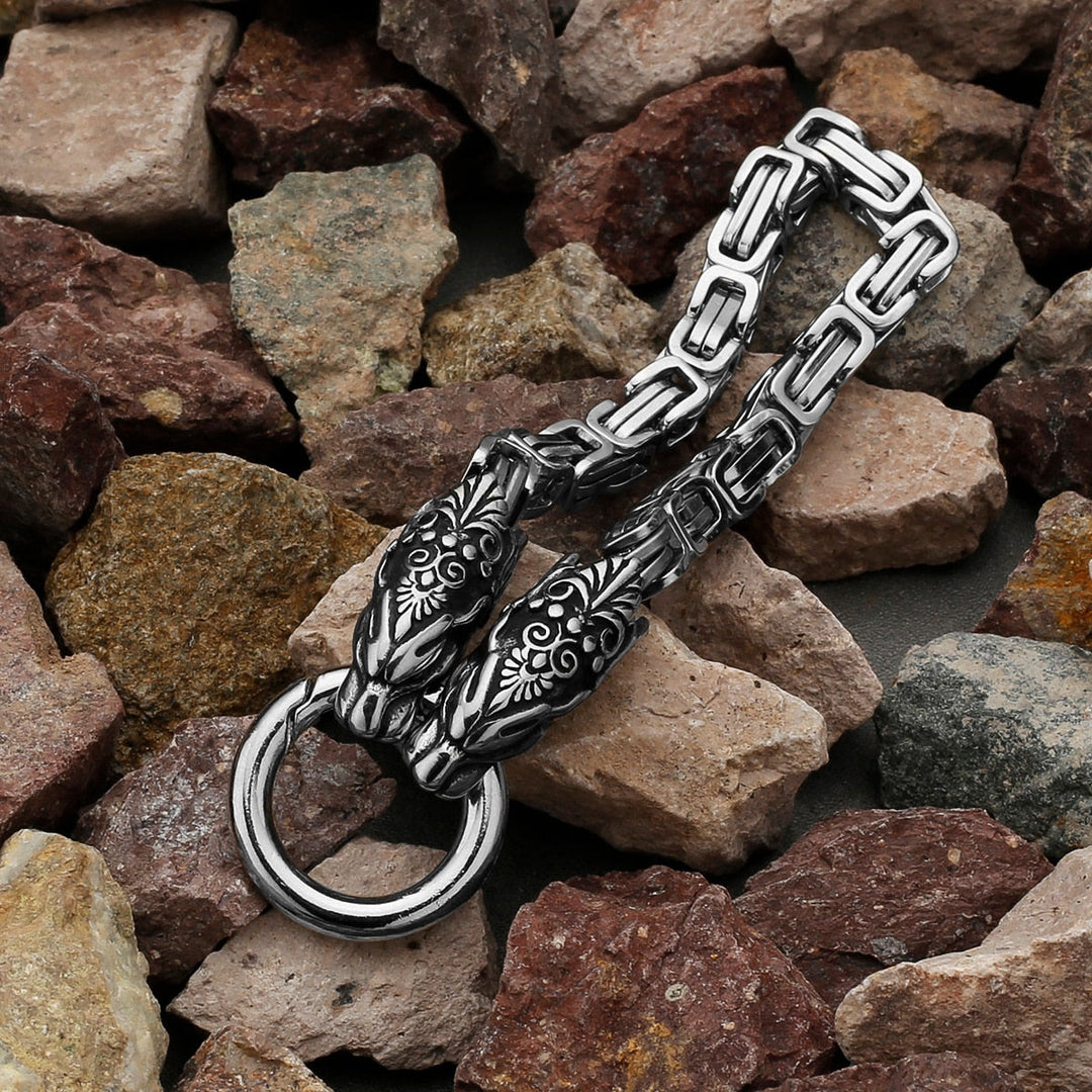WorldNorse Men's Double Wolf Head Animal Bracelet - Silver - image 13