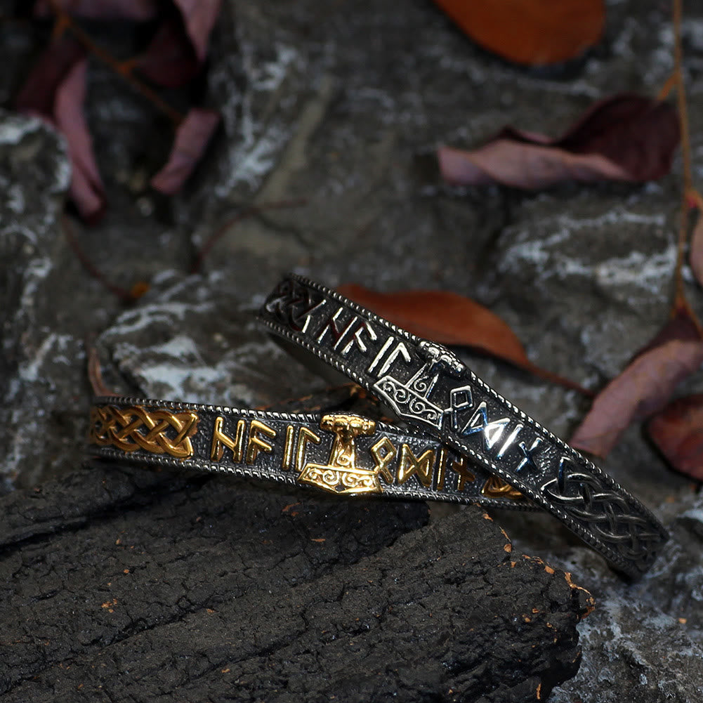 WorldNorse Celtic Knot Mjolnir Runes Stainless Steel Viking Bracelet - image 2