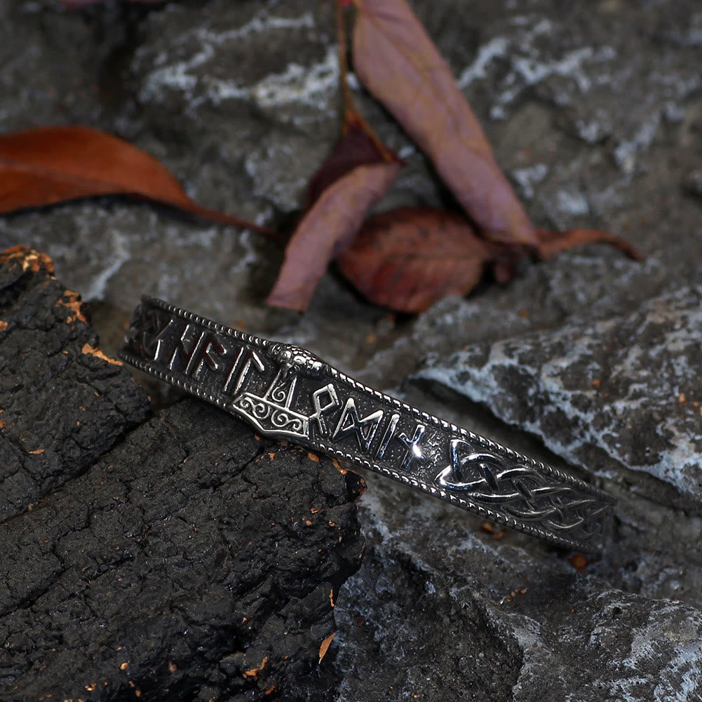 WorldNorse Celtic Knot Mjolnir Runes Stainless Steel Viking Bracelet - Silver - image 0