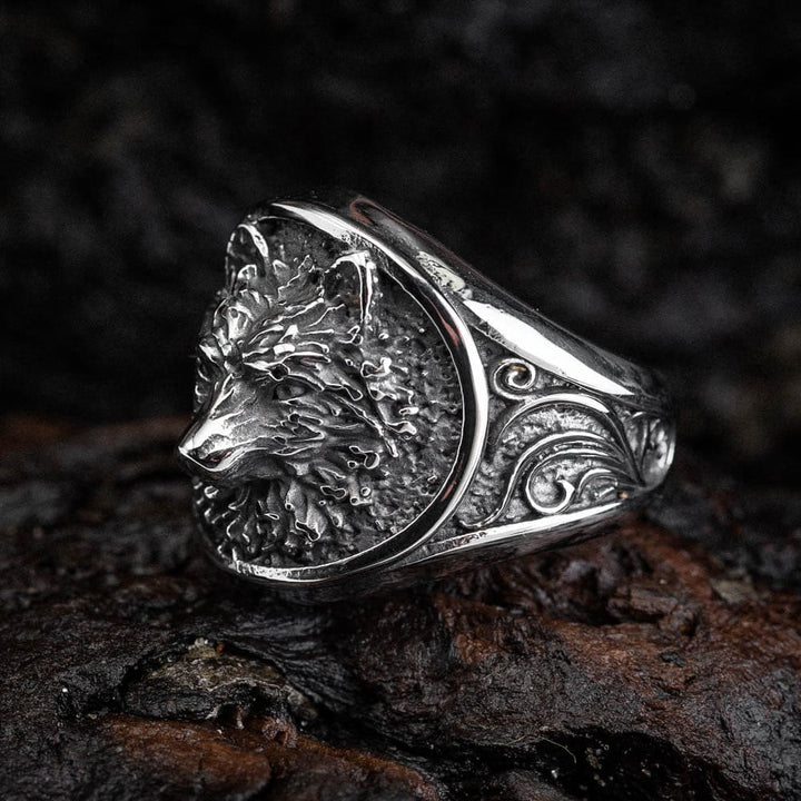 WorldNorse Viking Warrior Wolves Pattern Emboss Ring - UK Size Z（US 13) - image 0