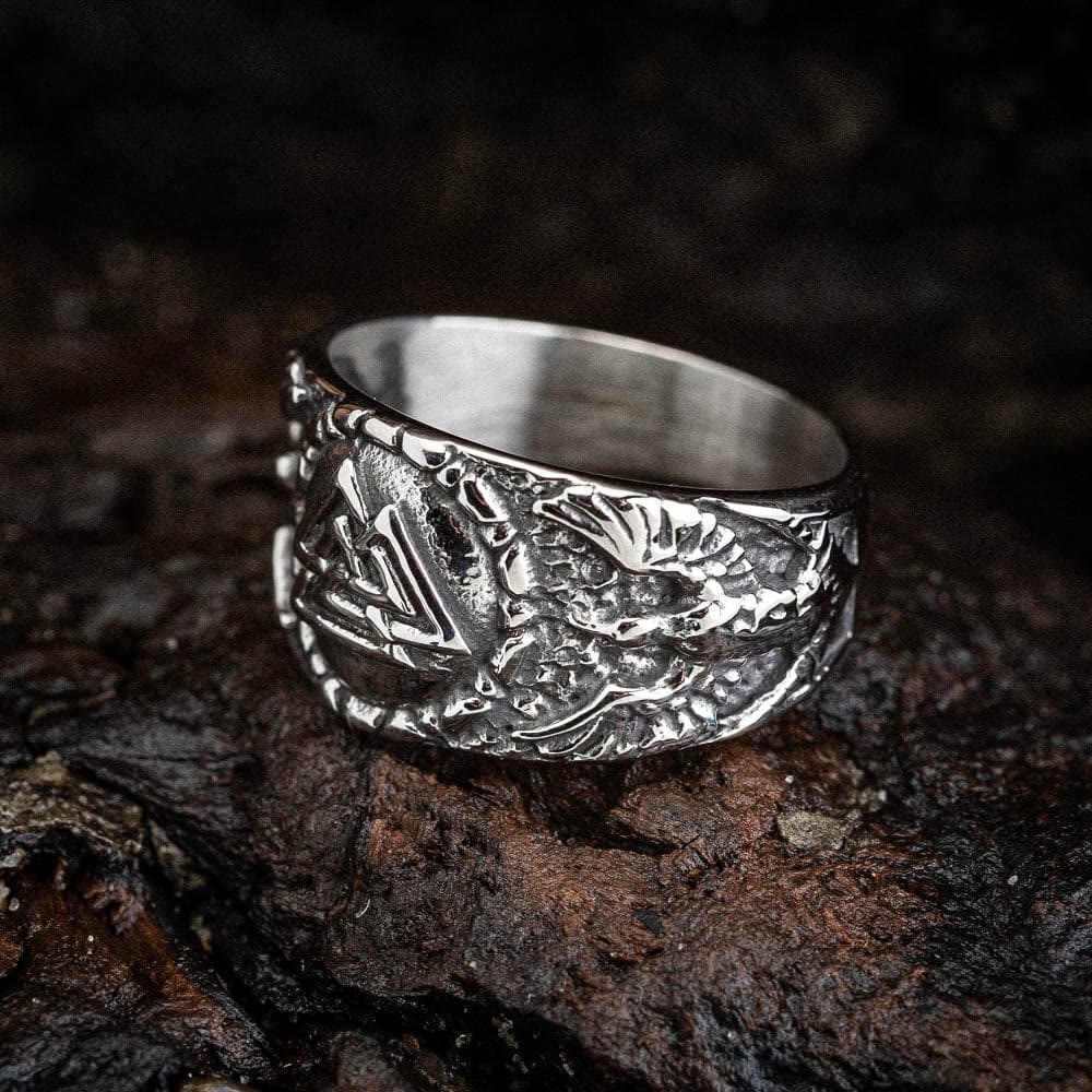 WorldNorse Men's Personality Valknut And Raven Finger Ring - image 2