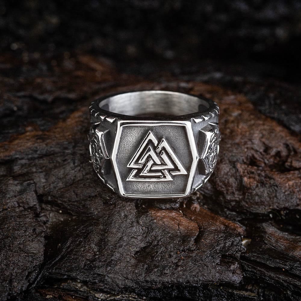 WorldNorse Men's Viking Valknut And Mjolnir Pattern Ring - UK Size Z（US 13) - image 0