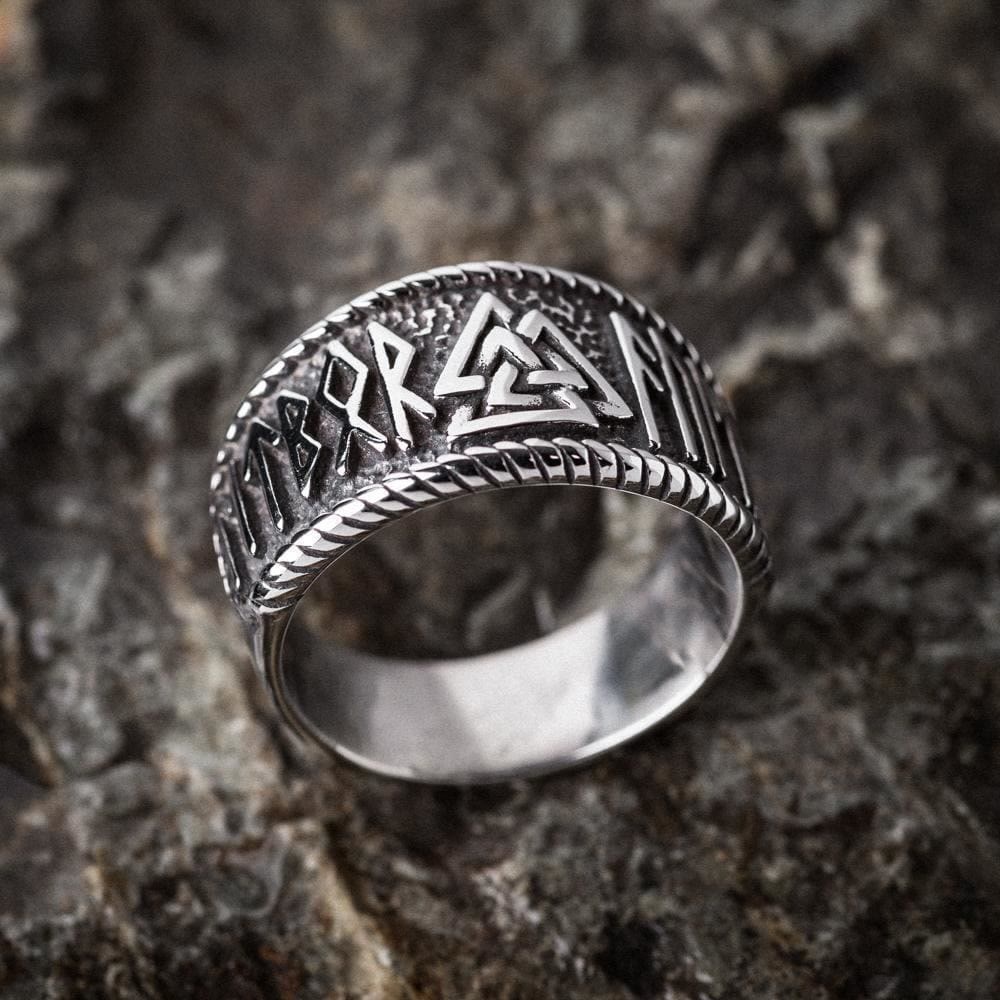 WorldNorse Classic Totem Valknut And Viking Rune Ring - UK Size Y (US 12) - image 0