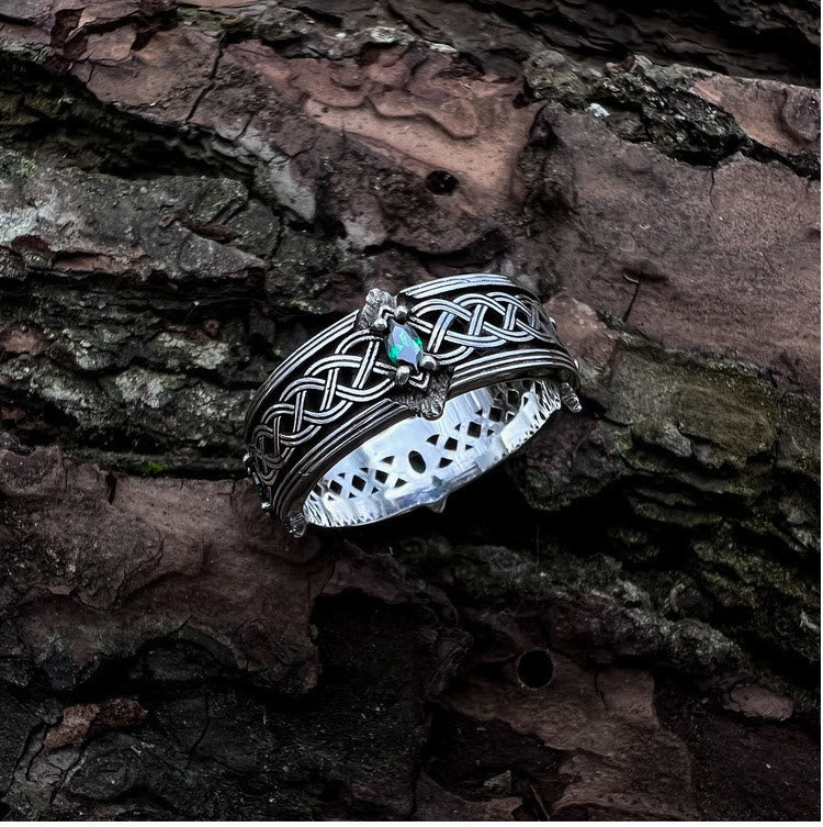 WorldNorse Green Gemstone Celtic Pattern Ring