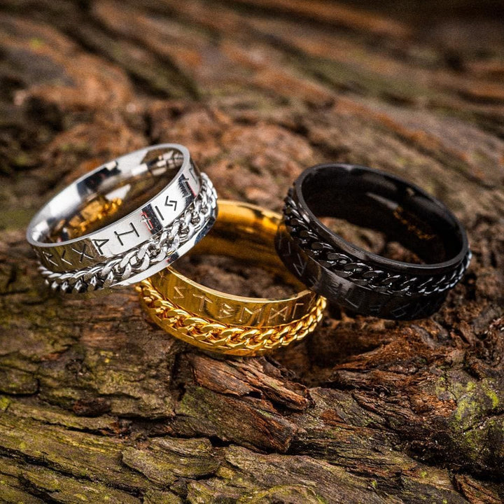 WorldNorse Viking Runes Chain Stainless Steel Spinner Ring  - image 0