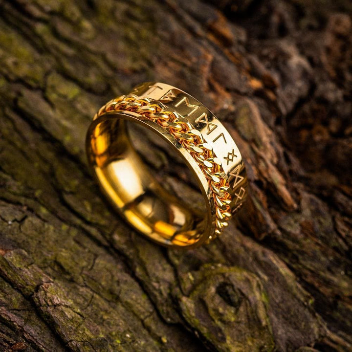 WorldNorse Viking Runes Chain Stainless Steel Spinner Ring  - Gold - UK Size Z（US 13) - image 3