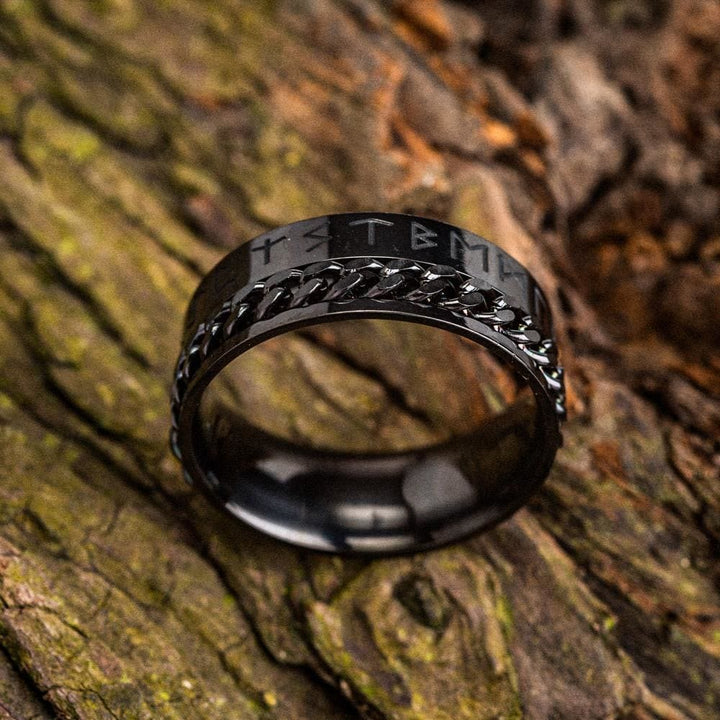 WorldNorse Viking Runes Chain Stainless Steel Spinner Ring  - Black - UK Size Z（US 13) - image 5