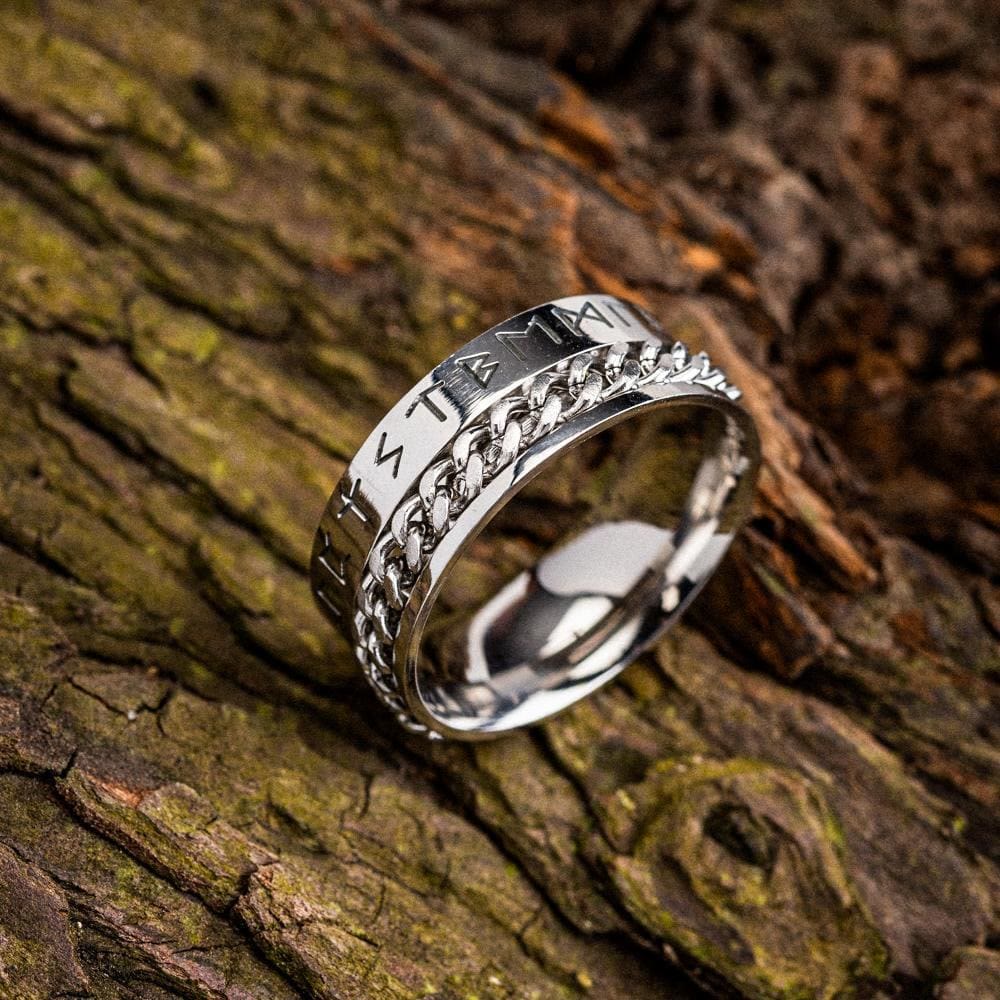 WorldNorse Viking Runes Chain Stainless Steel Spinner Ring  - Silver - UK Size Z（US 13) - image 1